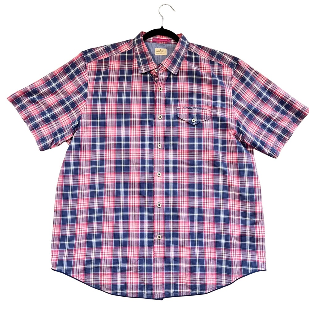 Tommy Bahama Mens XL Plaid Camp Shirt Short Sleeve Button Up